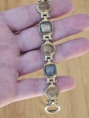 Luxury Bill & Margie Lombard Rutilated Quartz Labradorite Sterling 18k Bracelet